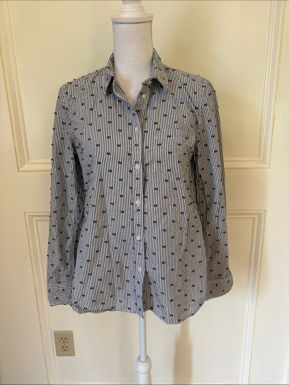 GAP Black & White Striped Button-Down Shirt with Micro Dot Motif